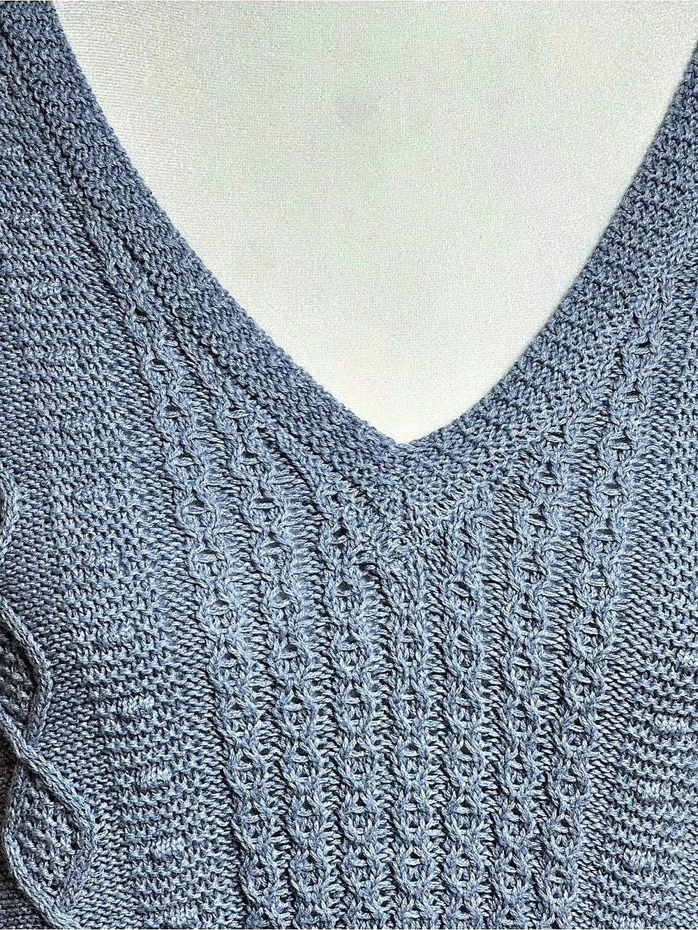 Jeanne Pierre Cable Knit V-Neck Sweater Blue Medium NWT - Picture 5 of 8